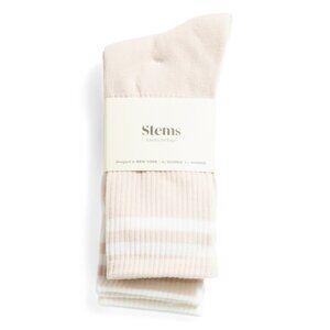 STEMS cream/taupe 2pk Varsity Striped Crew Socks